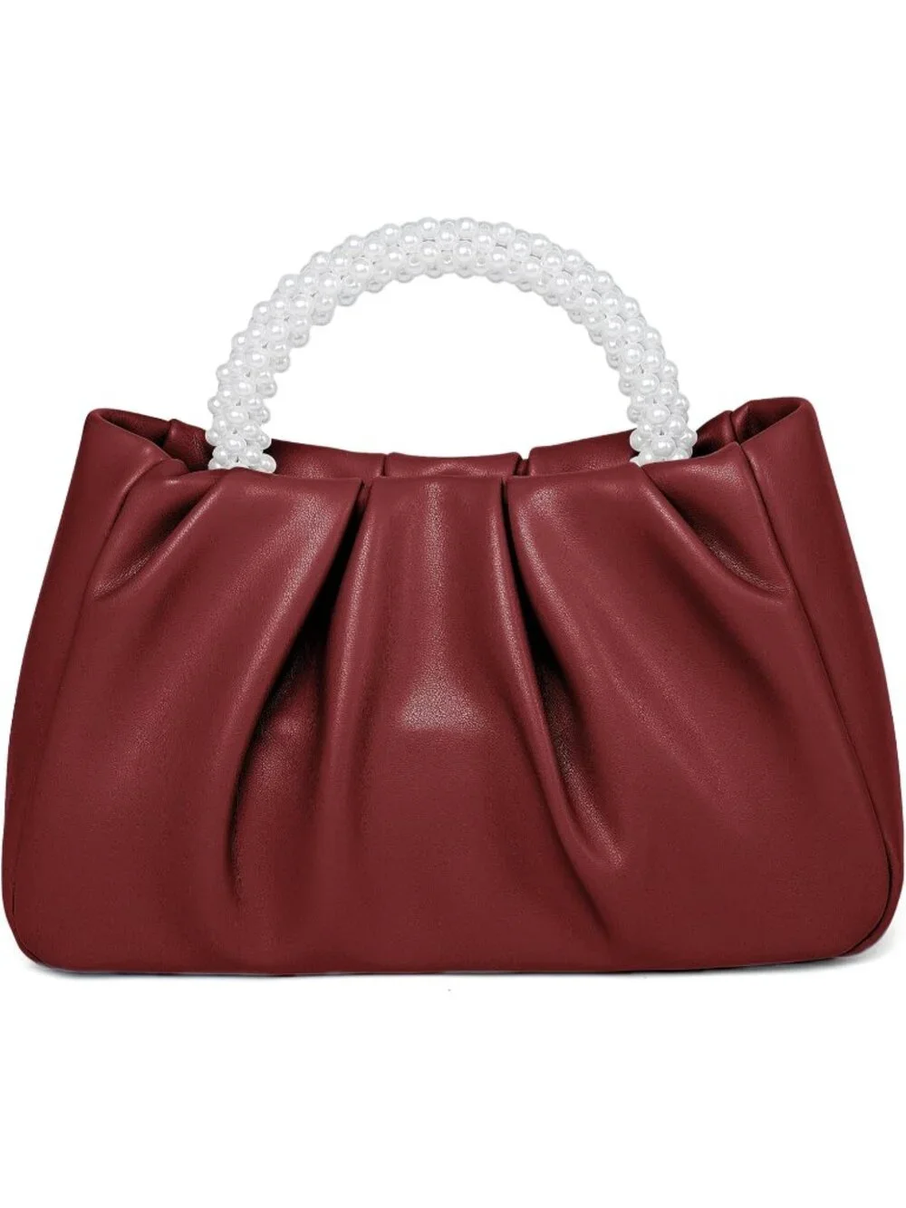 👜Women's Wine Red Leather Wedding Party Pearl Clutch Purse Magnetic Snap